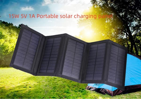 Solcellepanel, 5 paneler, Sammenleggbare solcellepaneler, Solceller, Lading av batteri, Solcellepanel powerbank, 15W 5V USB solcellepanel, Solcellepaneler med plugg