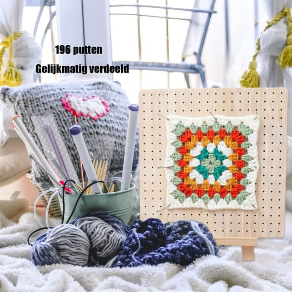 Træhækleformningsmåtte, 196 huller med 8 stålstænger, DIY håndværk, træfarve.