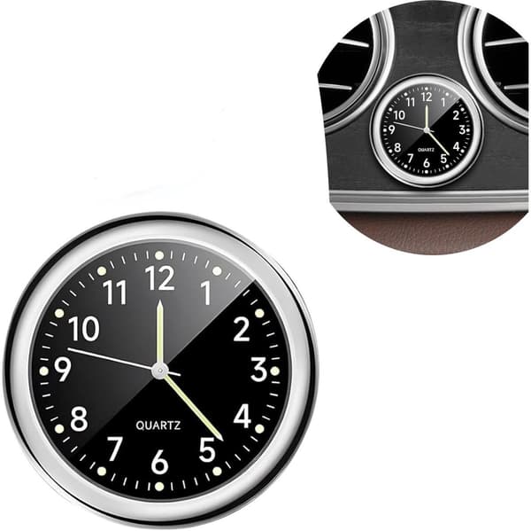 1-Pack - Bilinstrumentbrädeklocka - Högprecisions lysande klocka - Liten Mini Analog Klocka