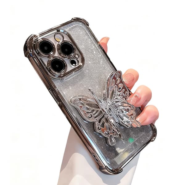 iPhone 16 Plus perhosteline puhelinkotelo, teline voidaan avata.