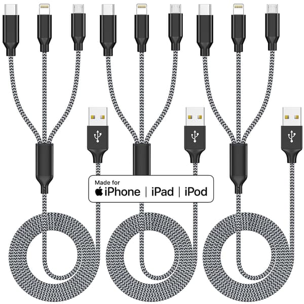 Multiladerkabel 3-pakke 4FT Multiladerkabel Hurtigladekabel USB-ladekabel 3 i 1