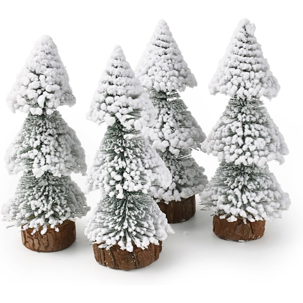 4 stk. 150 mm Mini Snefrostede Træer Mini Juletræ Plastik Vinter Sne Ornamenter Bordplade Træer til Julefrokost Hjem Juledekoration