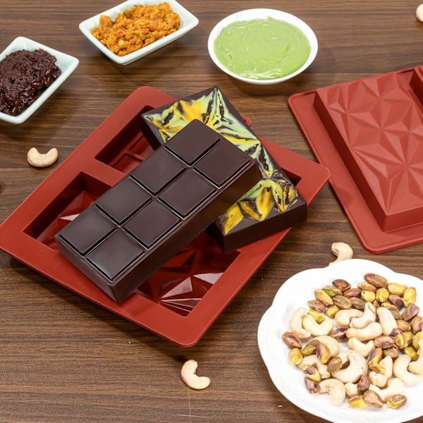 Chokoladeform Dyb Dubai 20,5*18,5 cm Pistacie Chokoladekage Silikone Tyk Form til Fyldningsbarer, Stor Chokoladebar