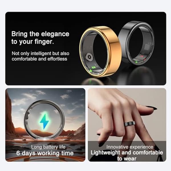 ING Smart Ring Helse Tracker, Bluetooth Fitness Tracker Ring med Søvnmonitor, Skritteller, Video Scrolling, Kamera Fjernkontroll, IP68 Vanntett
