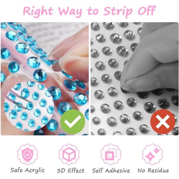 Rhinestone Klistremerker Selvklebende 3300 stk Steiner 20 Ark Juveler Krystall Rhinestone Klistremerker 2/3/4/5/6mm 20 Ark