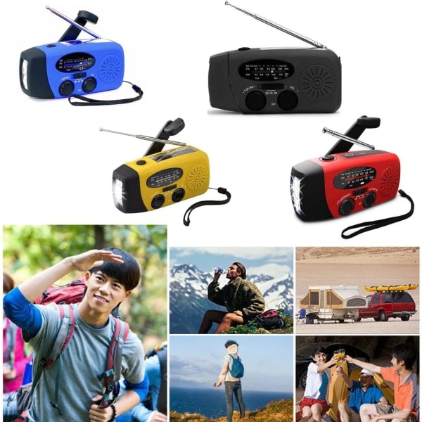 Röd vevradio med solceller, ficklampa och 2000mAh Powerbank Nödr Red one size