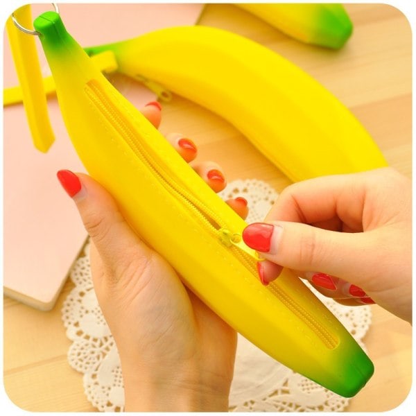 2 silikonbananer pennfodral förvaringsväskor pennfodral flickor pojkar skola kontorsmaterial
