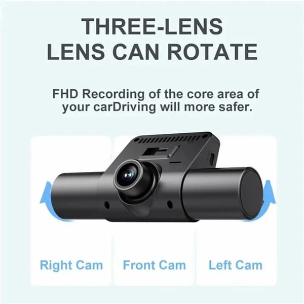 AutoDVR dashcam med 1080P nattsyn og parkeringsmonitor; 4 kameraer, førerside.