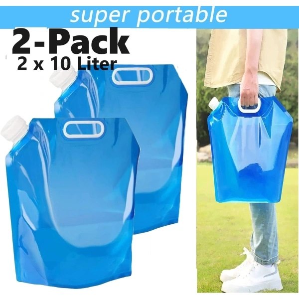 2-Pack 10L Portable Collapsible Water Cans, Space-Saving Water Storage