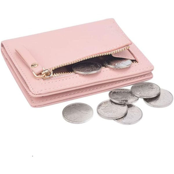 Damplånböcker för kvinnor, liten plånbok i läder, fickplånbok för damer, miniplånbok för kort (rosa)