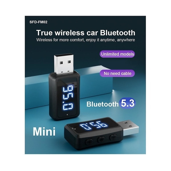 Carbluetooth 5.3 Fm02 Lähetin-vastaanotin Handsfree-puhelut Mini USB Virtalähde Auton Sarja Auton Wir([HK])