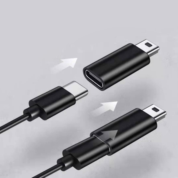 USB-C - Mini USB -sovitin, Type-C naarinen - Mini USB uros -liitäntä, Musta