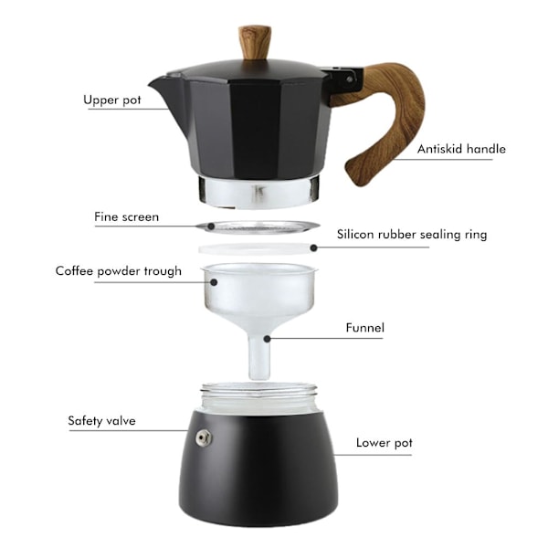 150ml/300ml Bärbar Aluminium Italiensk Stil Espresso Maskin Moka Kanne Kaffeebryggare Hushåll Mocha Kallt Extrakt Kanne för att Göra Cappuccino Latte