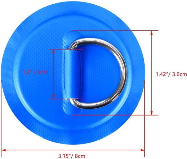 PVC paddleboard D-ring patches, 8-pak, 8 cm, SUP kajak/oppustelig båd tilbehør, blå.
