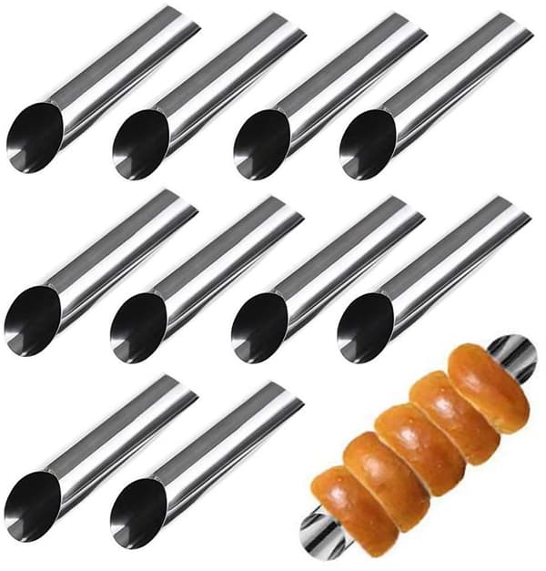 10-delt sett med bakeformer i rustfritt stål for canoli-ruller, 12,5×2,7×2,7 cm, dessertform, sølv.
