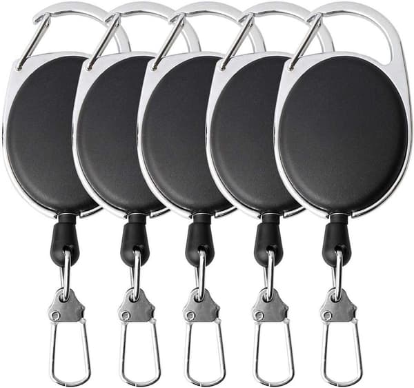 ING 5 stk. - Nylon nøglering med udtrækkelig nøglering - 60 cm lang - Sort