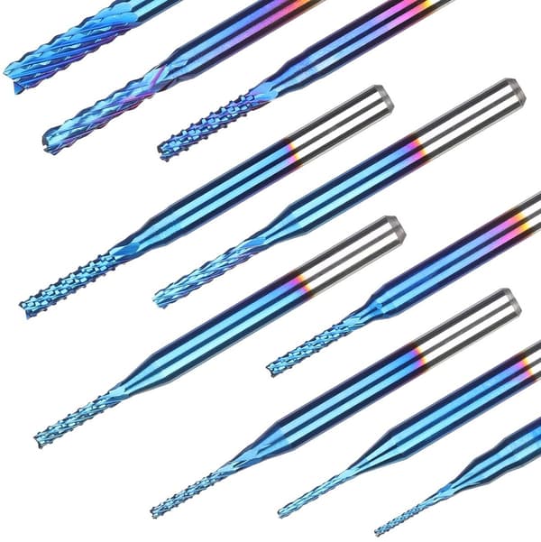 10 stk. Nano Blue Coat CNC fræsebits, 0,8-3 mm, 1/8\" skaft