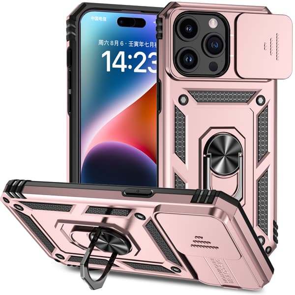 iPhone 16 Plus mobilskal med stativ, roséguld