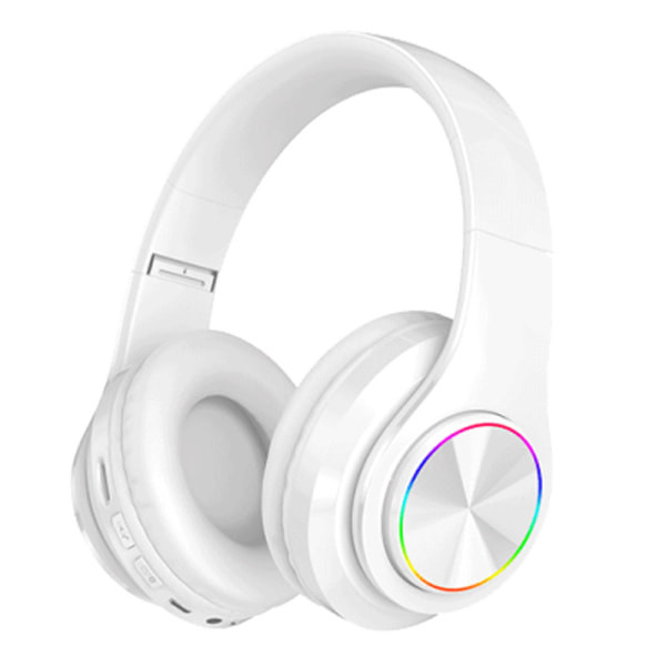 Belyste Bluetooth-hodetelefoner med øredekker, Trådløse sportshodetelefoner med subwoofer, Hvit