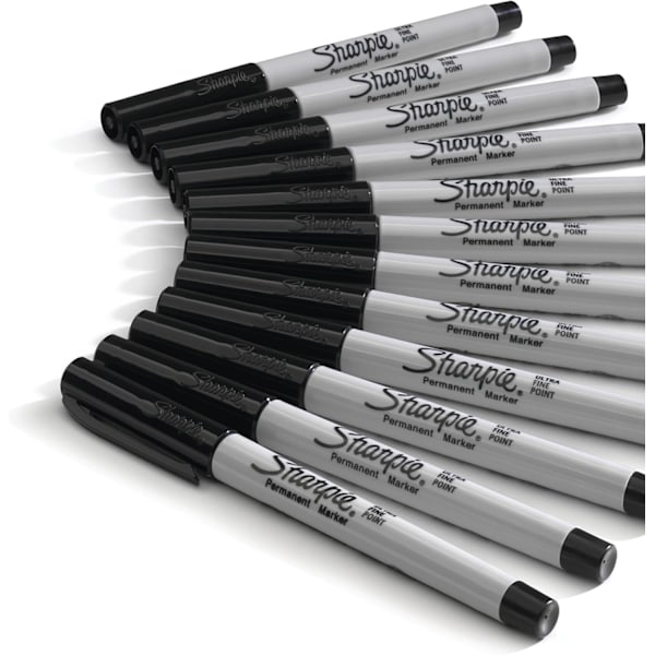 Permanent Markers, Ultrafin, Snabbtorkande och Färgäkta Konstnärspennor för Trä, Plast, Ritning, Färgläggning och Affischmarkör Svart, 12-pack
