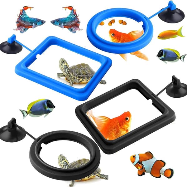 ING 4x Flydende Foderringe - Akvariefoderringe - Flydende Fiskefoderringe - Fiskefoderringe med Sugekopper - Blå