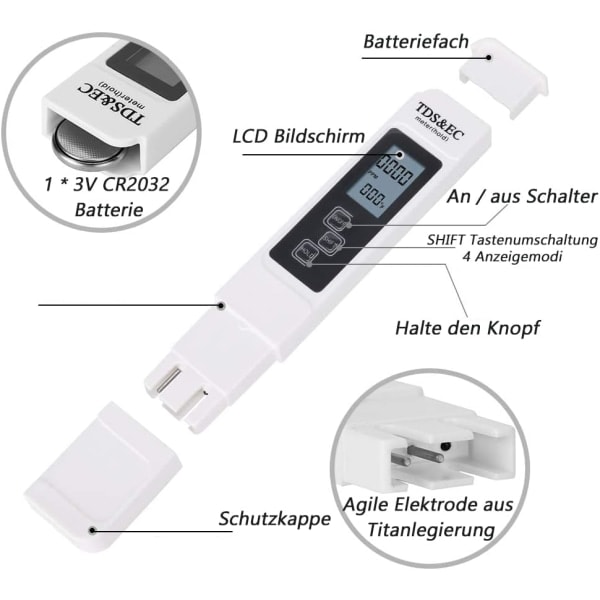 Vattenkvalitetsmätare, 3 i 1 LCD Digital Vattenkvalitetsmätare