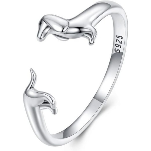 Finger ring 925 Sterling silver cute dachshund open rings puppy (1 pcs), adjustable rings, for women animal stacking rings statement rings