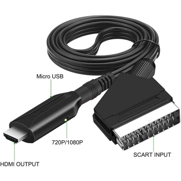 SCART till HDMI-omvandlare - HD 1080P Video Audio Adapter för HDTV, Xbox, VHS