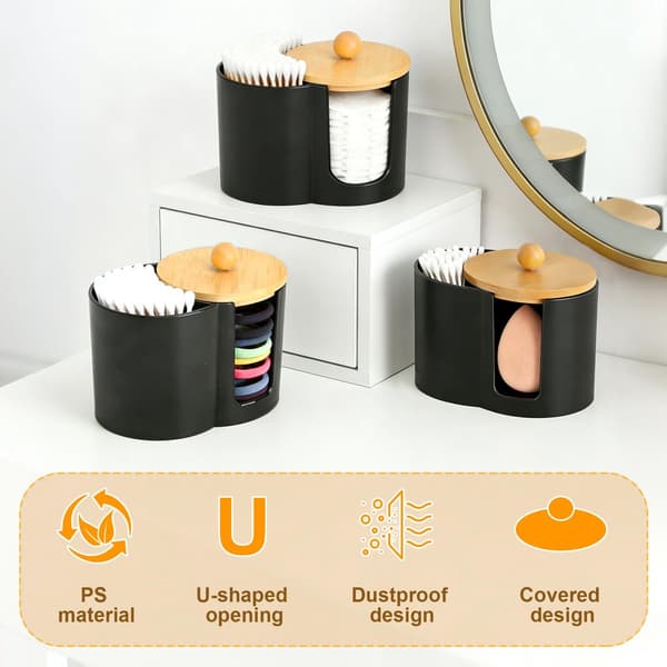 Bomullspinnehållare – Förvaringslåda – Bomullsrondellhållare – 10 × 7 × 6 cm – Bambu – Vit