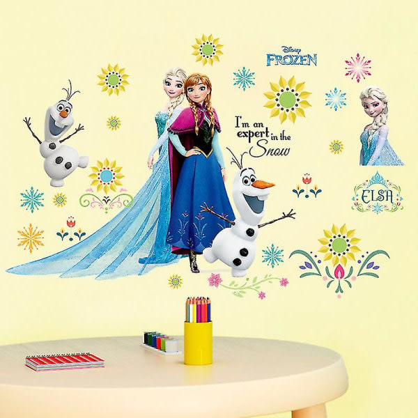 Cartoon DIY Frozen Princess Elsa Anna Väggdekor Flickor Barnrum Bakgrund Dekoration