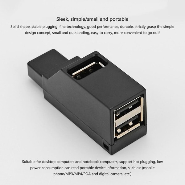 USB 2.0 Hub-adapter, 3-ports USB-forlenger for høyhastighets dataoverføring