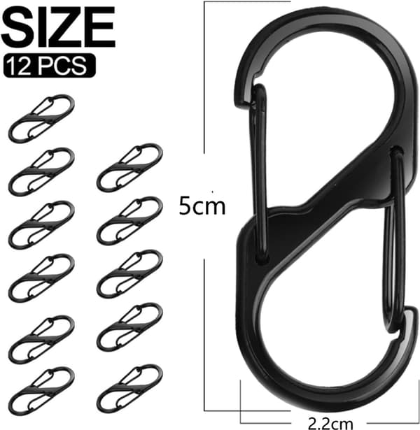 ING 12-pack Dubbel Öppning Karbinhake Nyckelring - S-formad Karbinhake - Nyckelring - Mini Karbinhake