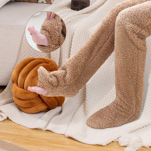 Fleece over-knee strømper til kvinder, et par, vinter høje varme benvarmere, grå.