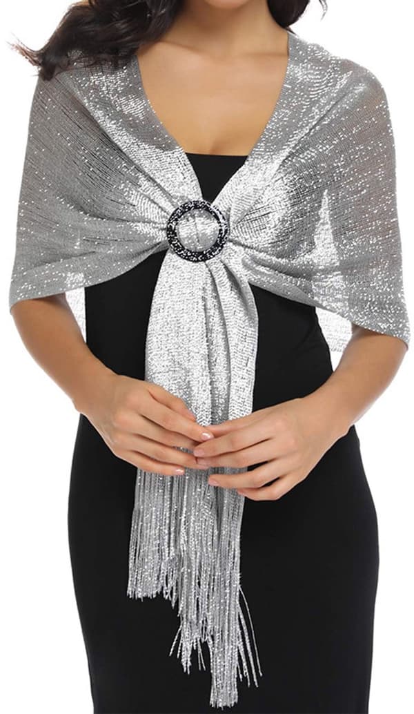 Guldfärgad glansig cape med tofsfåll, perfekt för brudar, bröllopsfester, aftonklänningar och accessoarer.