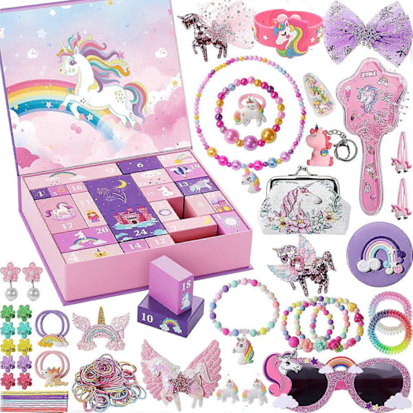 Ny Nedtelling Jul Blindboks Adventskalender Havfrue Unicorn Jenter Smykkesett Leke Lilla Unicorn Purple unicorn