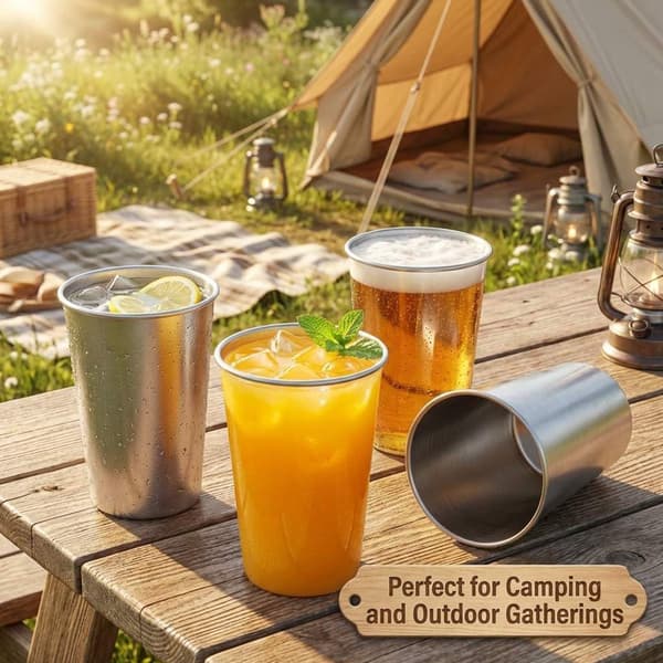 400 ml stabelbart krussett i rustfritt stål (6 deler), perfekt for camping og hjemmebruk, sølv