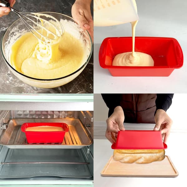 Rektangulær non-stick silikon toastform, for hjemmebaking, rød