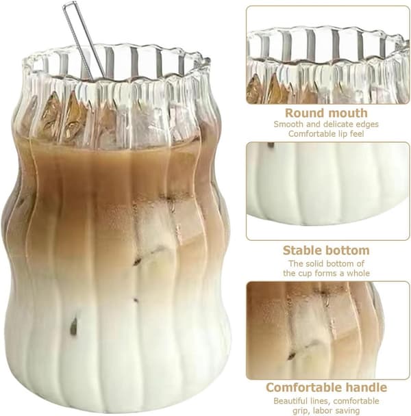 Set med 2 räfflade dricksglas 530 ml för iskaffe och cocktails