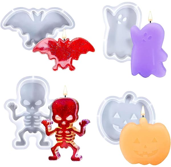 Lysforme 4 Stykker Halloween Silikoneforme 3D-forme Spøgelseslysforme Støbeform Lav Dine Egne Lys Silikoneform Græskarlysforme