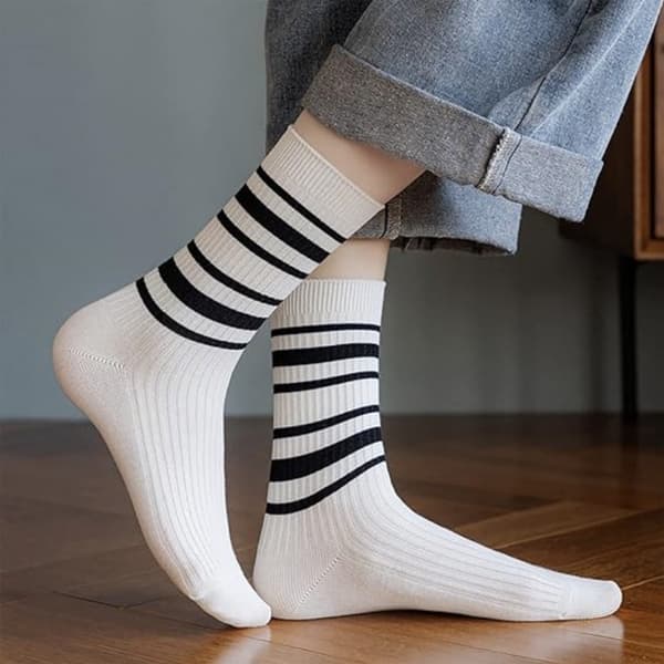 5-par pakke - Stribede strømper til kvinder - Sort- og hvidstribede strømper til kvinder - Leggings