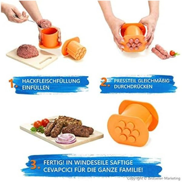 En press cevapcici-form, 7 korvar på en gång Pressa handgjorda korvköttsformar, non-stick