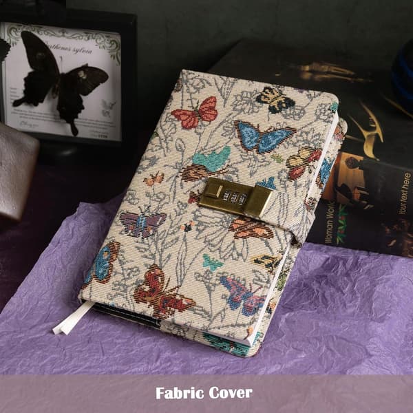 Broderet aflåselig dagbog, hardback, til journaling og planlægning, unisex, pink.