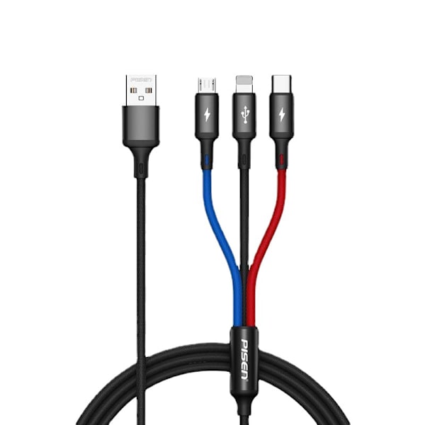 Moniladkausjohto, Nylonpunottu 3-in-1-latausjohto Moni USB-johto Nopea lataus