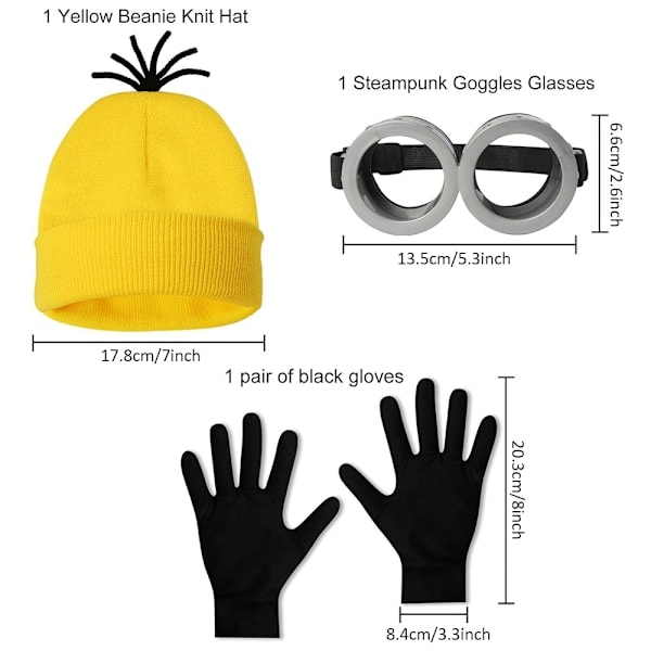 Halloween Kostumer Beanie Hat Minion Briller Handsker Maskerade Kostume Despicable Me Cosplay Tilbehør Voksen