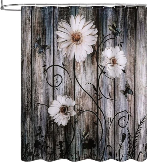 ING Duschdraperi - Modernt blommigt duschdraperi - Mögelresistent - Tvättbart - 180 x 200 cm