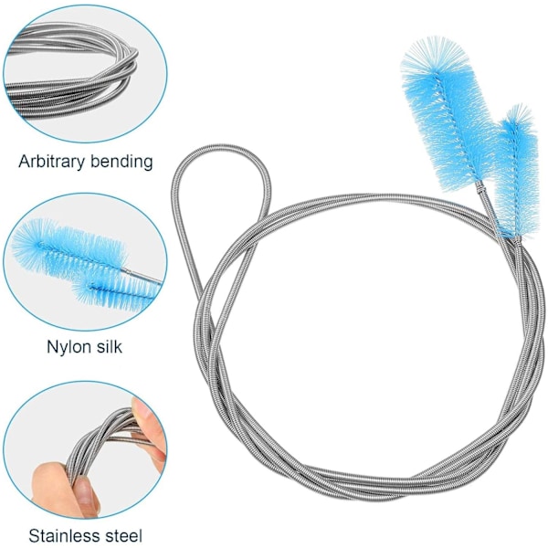 Akvaarion puhdistusharjojen setti, 11 osaa, ruostumattomasta teräksestä valmistettu putkenpuhdistusharja, kaksisuuntainen joustava harjan letku, akvaarioon, kotikäyttöön