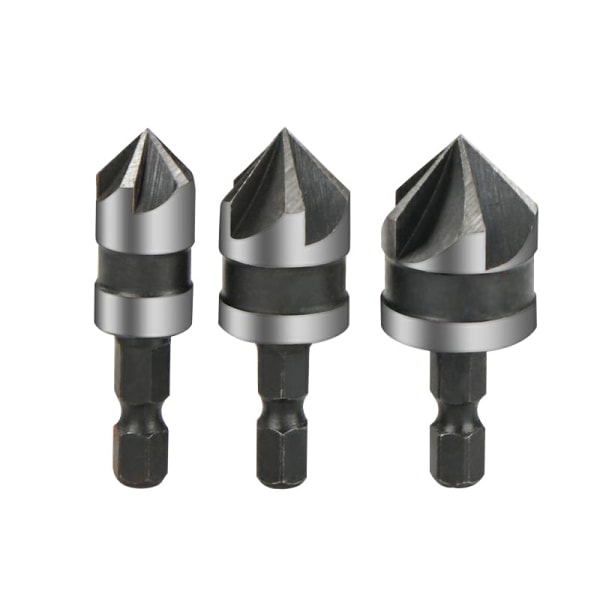 4-pack 1/4\" sexkantskaft 5-spårig 90 graders fasningsförsänkare borr set | 12mm 16mm 19mm