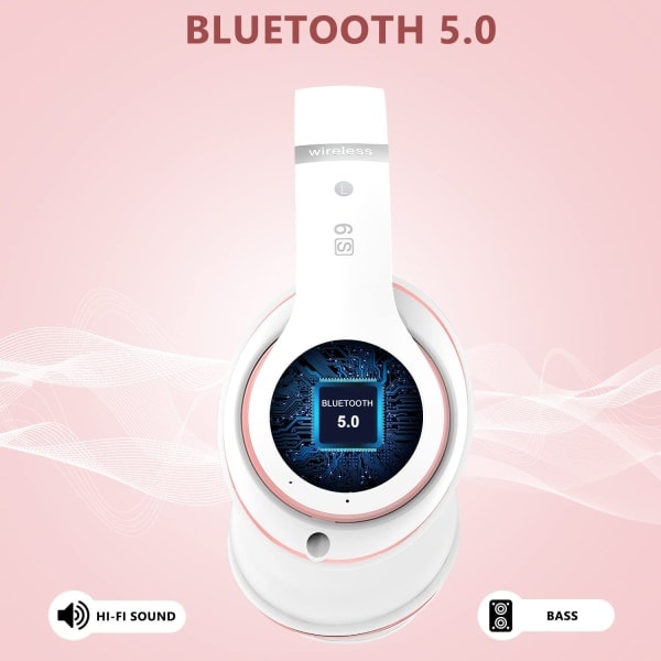 Bluetooth-hörlurar Over Ear, med HD-mikrofon, FM, TF för PC