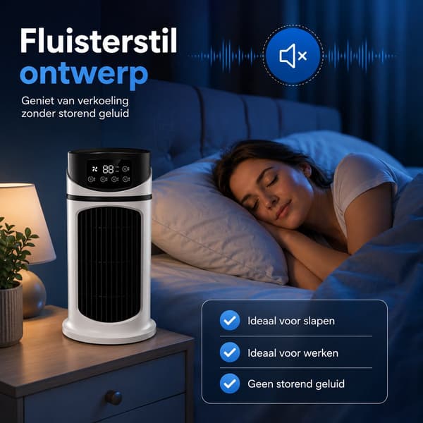 Bordluftkøler, 6 blæserhastigheder, befugtning og køling, velegnet til soveværelser, skriveborde og stuer.