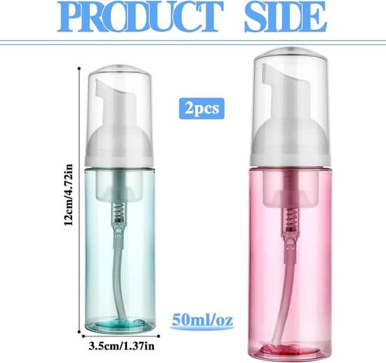 2-flaskor skumpumpflaskor, 50 ml/1,7 oz, liten storlek mousse skumtvåldispenser, klar